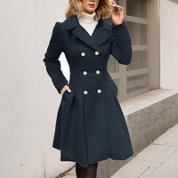Damen Langarm-Mantel Longline mit Taschen - Schwarz