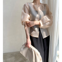 Damen Transparente Bluse mit Puffärmeln Nord Taschen - Champagnerfarbe