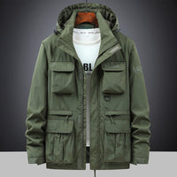 Herren Fieldjacke mit Kapuze und Multifunktionstaschen - Olivgrün