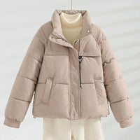 Damen kurze wattierte Jacke im kastigen Schnitt mit Stehkragen und Kordelzug - Khaki