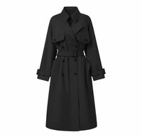 Damen Eleganter Midi-Trenchcoat mit Oversize-Schulterklappe, gerafften Ärmeln und taillierendem Bindegürtel Nord Taschen - Schwarz