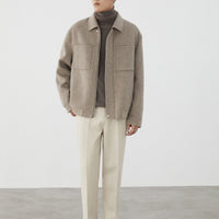 Herren Kurzjacke aus Wollmix mit Kastenform, Brusttaschen und verdecktem Reißverschluss Nord Taschen - Haferbeige