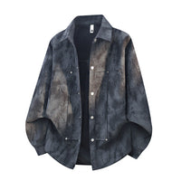 Herren Oversize-Hemdjacke in Acid-Wash-Optik mit Druckknopfverschluss - Schwarz - Burnout-Optik