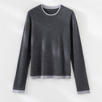 Damen Leichter Feinstrick-Langarmpullover mit Kontrastbündchen und Rundhalsausschnitt Nord Taschen - Rauchgrau
