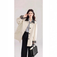 Damen Oversized Trenchcoat mit Kontrastkragen und Karo-Futter Nord Taschen - Ecru