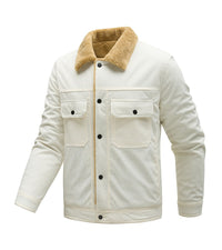 Herren Langarmjacke mit Knöpfen und Taschen - Weiß