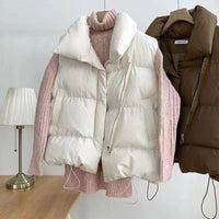 Damen wattierte Steppweste mit Schalkragen und verstellbarem Kordelsaum - Offwhite