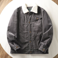 Herren gefütterte Cordjacke mit Teddykragen und Knopfleiste - Grau