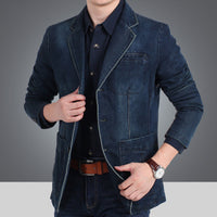 Herren Jeansblazer im schmalen Schnitt mit Used-Effekt und Taschen - Dunkelblau