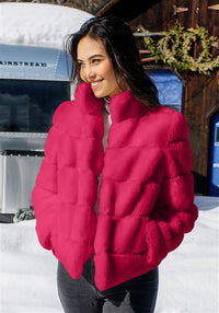 Damen Modische Daunenjacke mit hohem Kragen - Magenta