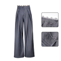 Damen Stylische High-Waist-Hose mit dekorativem Bund Nord Taschen - Grau
