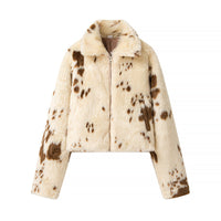 Damen Spot Print Cropped Blouson mit Stehkragen und Taschen - Gemustert