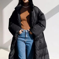 Damen Longline-Parka mit Wickelgürtel und voluminösen Ärmeln - Schwarz