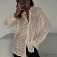 Damen Glitzernde Oversize-Hemdbluse - Aprikose