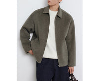 Herren Kurzgeschnittene Wollmix Übergangsjacke mit Reißverschluss und Hemdkragen Nord Taschen - Taupe