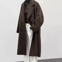 Damen Oversized Wollmantel Nord Taschen - Mokkabraun