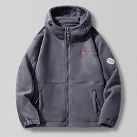 Herren Kapuzen-Fleecejacke mit hohem Haubenkragen und Reißverschluss - Dunkelgrau