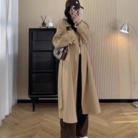 Damen Langer Oversize-Trenchcoat mit Ballonärmeln und Bindegürtel Nord Taschen - Khaki