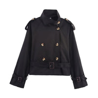 Damen Trenchjacke mit Gürtel und doppelter Knopfleiste - Schwarz
