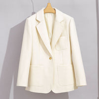 Damen Eleganter Wollblazer mit aufgesetzten Taschen Nord Taschen - Weiß