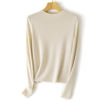 Damen Feinstrick-Pullover mit kurzem Stehkragen und schmaler Silhouette Nord Taschen - Aprikose-Beige