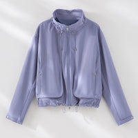 Damen Leichte Kurzjacke mit hohem Kragen, Tunnelzug und aufgesetzten Taschen Nord Taschen - Himmelblau Oberteil