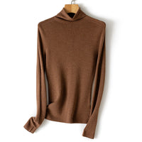 Damen Feiner Rollkragen-Feinstrickpullover mit schmaler Silhouette und elastischem Saum Nord Taschen - Dunkelkamel