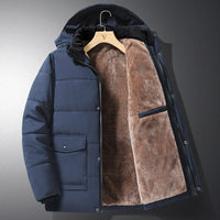 Herren Steppjacke mit Kapuze, Knöpfen und Taschen - Blau