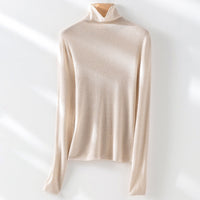 Damen Slim-Fit Feinstrick-Rollkragenpullover mit Stretch Nord Taschen - Haferfarben