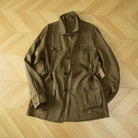 Damen Utility-Jacke aus Leinenmix mit Tunnelzug, Pattentaschen und Hemdkragen Nord Taschen - Olivgrün
