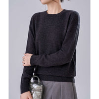 Damen Feiner Rundhals-Pullover aus Kaschmir-Mix mit gerippten Bündchen Nord Taschen - Nachtgrau