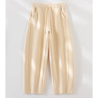 Damen Relaxed-Fleece-Hose mit hoher Taille, Tunnelzug und dekorativer Seitennaht Nord Taschen - Warmgelbe Hose