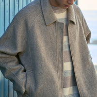 Herren Boxy‑Wollblouson mit verdecktem Zwei‑Wege‑Reißverschluss und Hemdkragen Nord Taschen - Haferbeige