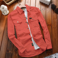 Herren Canvas-Overshirt mit Klappbrusttaschen und verstärkten Nähten - Rot