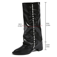 Damen Stiefel mit Perlenschmuck und rutschfester Sohle - Schwarz