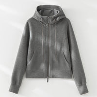 Damen Kurze Kapuzen-Sweatjacke mit Zwei-Wege-Reißverschluss und Kängurutaschen Nord Taschen - Dunkel-eisengrau (Oberteil)