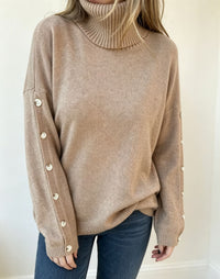 Mara | Damen Oversized Langarm-Turtleneck-Pullover mit Knöpfen - Khaki