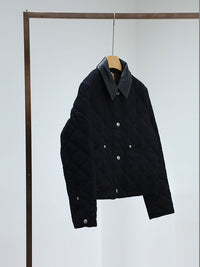 Damen Steppjacke mit hochwertigem Lederkragen Nord Taschen - Schwarz