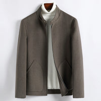 Herren Elegante Kurzjacke aus Wollmix mit Stehkragen, verdecktem Reißverschluss und konturierten Eingrifftaschen Nord Taschen - Kakao-Grau (100% Wolle)