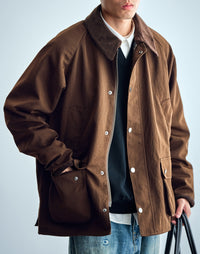 Herren Utility-Fieldjacke aus gewachstem Baumwollmix mit Cordkragen Nord Taschen - Braun