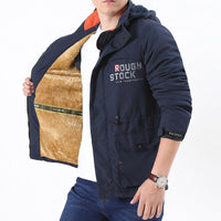 Herren Langarmjacke mit Kapuze, Knöpfen und Taschen - Königsblau