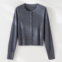 Damen Kurzgeschnittene Feinstrick-Cardigan mit Rundhalsausschnitt und tonaler Knopfleiste Nord Taschen - Anthrazitgrau