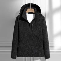 Damen leichte Regen- und Windjacke mit Kapuze und Blattmuster - Damen - Schwarz