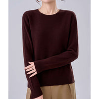 Damen Feiner Rundhals-Pullover aus Kaschmir-Mix mit gerippten Bündchen Nord Taschen - Tee‑Braun