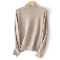 Damen Feiner Stehkragen-Pullover aus Kaschmir-Mix mit gerippten Abschlüssen Nord Taschen - Naturbraun
