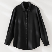 Damen Oversized Seidiges Hemd mit durchgehender Knopfleiste und Hemdkragen Nord Taschen - Schwarz Hemd
