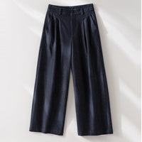 Damen Hochtaillierte weite Culotte-Stoffhose mit Bundfalten Nord Taschen - Jeansblau