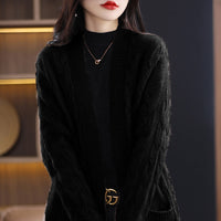 Damen Oversize Langcardigan mit Streifen - Schwarz