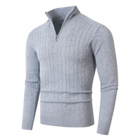Herren Pullover mit Kabelstrickmuster und Stehkragen - Hellgrau