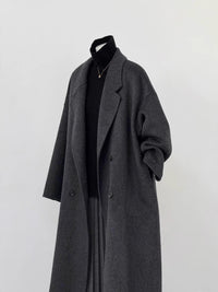 Damen Oversized Wollmantel Nord Taschen - Schwarzgrau